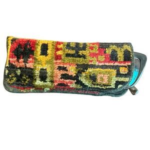 Vintage soft fabric tapestry- glasses case- retro- some wear MCM - red black